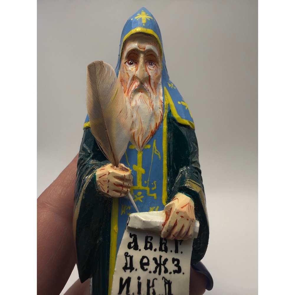 Hand Carved Linden Wood St Cyrillic Monk Mesrop Figurine Scroll Quill 5.75" - Picture 6 of 7